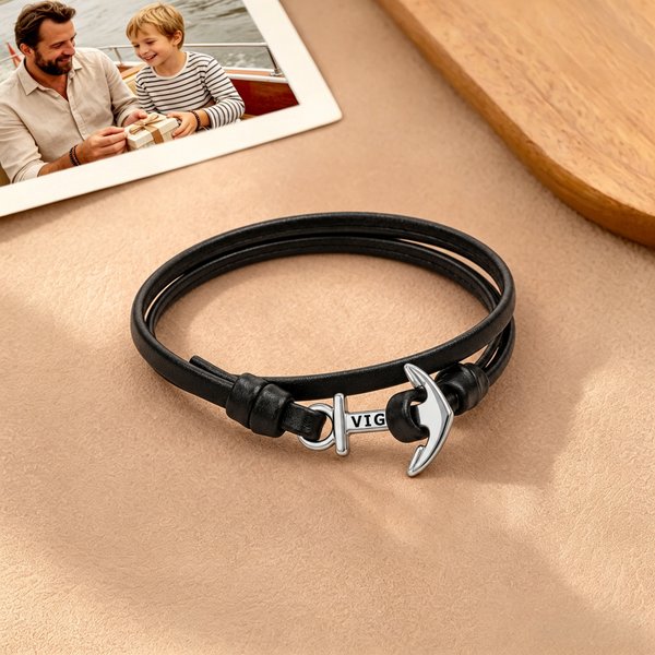 Personalized Anchor Unique PU Leather Bracelet with Name Daily Wear Birthday Gift for Man Husband