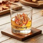 Personalized Highland Cow Squirrel Autumn Theme 10 oz Rock Whiskey Glass with Name Thanksgiving Day Autumn Gathering Gift for Family Whiskey Drinkers