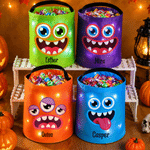 Personalised Cartoon Monster Eyeball Reusable LED Light Sweets Bucket with Name Trick or Treat Halloween Gift for Boys Girls