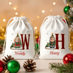 Personalised 3D-Style Artwork Cartoon Character Design Canvas Drawstring Gift Bag with Initial and Name Christmas Gift for Boys Girls