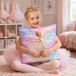 Personalized Birth Flower 3D-Effect Artwork Cartoon Ballet Girl Soft Throw Pillow Cover with Name Home Decor Birthday Gift for Ballerina Dancer Girl