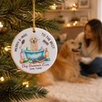 Gepersonaliseerd, schattig keramisch ornament met cartoonafbeelding van een huisdier en foto, met naam – woondecoratie, kerstcadeau voor trimmers en hondenbezitters