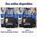 Bolso tote personalizado con nombre y personaje de dibujos animados, con bolsillo de malla - Regalo especial de vuelta al cole para profesores