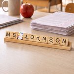 Personalized Apple Pencil Charm Scrabble Letter Block Wooden Name Sign Classroom Desk Decor Back to School Appreciation Gift for Teacher