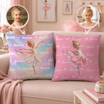 Personalized Birth Flower 3D-Effect Artwork Cartoon Ballet Girl Soft Throw Pillow Cover with Name Home Decor Birthday Gift for Ballerina Dancer Girl