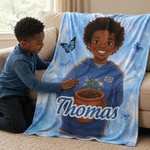 Personalised Cartoon Character Black Kid Photo Soft Throw Blanket with Name Bedroom Decor Birthday Gift for Black Kids