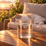 Personlig «Leave It It’s For The Cat»-whiskyglass på 10 oz med inngravert navn – bursdagsgave til katte- og whiskyelskere