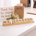 Personalized Apple Pencil Charm Scrabble Letter Block Wooden Name Sign Classroom Desk Decor Back to School Appreciation Gift for Teacher