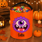 Personalised Cartoon Monster Eyeball Reusable LED Light Sweets Bucket with Name Trick or Treat Halloween Gift for Boys Girls