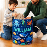 Personalised Cartoon Mermaid Car Dinosaur Pattern Laundry Basket with Name Children's Room Use Birthday Gift for Kids