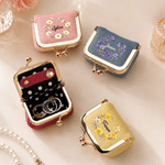 Personalised Birth Flower Portable PU Leather Mini Jewellery Case with Kiss Lock and Name Birthday Gift for Family Best Friend