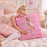 Personalized Birth Flower 3D-Effect Artwork Cartoon Ballet Girl Soft Throw Pillow Cover with Name Home Decor Birthday Gift for Ballerina Dancer Girl
