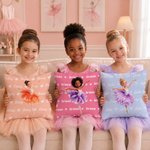 Personalized Birth Flower 3D-Effect Artwork Cartoon Ballet Girl Soft Throw Pillow Cover with Name Home Decor Birthday Gift for Ballerina Dancer Girl