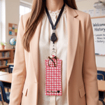 Personalised Gingham Pen Holder Pouch with Name and Retractable Badge Reel Daily Use Back to School Appreciation Gift for Teachers Educators