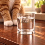 Personlig «Leave It It’s For The Cat»-whiskyglass på 10 oz med inngravert navn – bursdagsgave til katte- og whiskyelskere