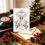 Personalized Watercolor Christmas Theme Front Porch Greeting Card with Family Surname and Text Christmas Gift for Family Friends