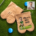 Personalized Funny Cartoon Golf Player Photo Golf Ball Bag Sack with Name and 2 Golf Balls Golf Field Accessories Birthday Gift for Golfer Golf Player