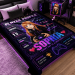 Gepersonaliseerde, zachte knuffeldeken met spelersprofielfoto, naam en niveau – woondecoratie, cadeau voor een spelletjesavond of verjaardag voor gameliefhebbers