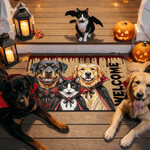 Personalized Halloween Vampire 1-3 Pet Photos Welcome Doormat Home Decor Halloween Party Gift for Pet Owners Lovers