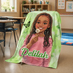 Personalised Cartoon Character Black Kid Photo Soft Throw Blanket with Name Bedroom Decor Birthday Gift for Black Kids