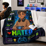 Gepersonaliseerde, zachte knuffeldeken met spelersprofielfoto, naam en niveau – woondecoratie, cadeau voor een spelletjesavond of verjaardag voor gameliefhebbers