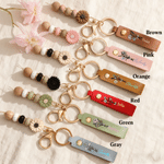 Personalised Birth Flower PU Leather Keychain with Name and Daisy Bead Charm Birthday Wedding Party Gift for Family Best Friend
