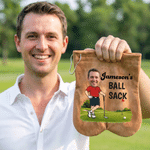Personalized Funny Cartoon Golf Player Photo Golf Ball Bag Sack with Name and 2 Golf Balls Golf Field Accessories Birthday Gift for Golfer Golf Player