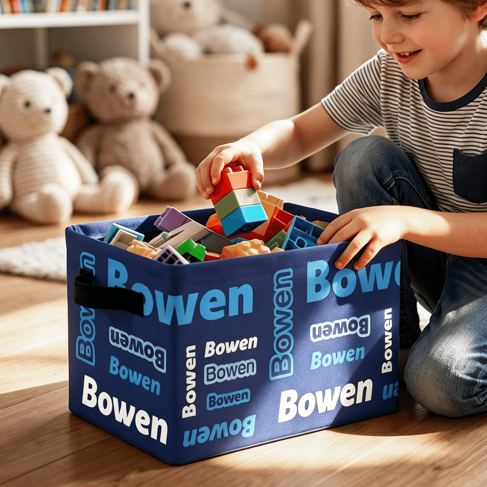 Personlig, flerfarget ordsky-oppbevaringskurv med navn og håndtak – oppbevaring til barnerommet, bursdagsgave til barn og familien 3