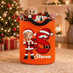 Personalized 3D-Effect Artwork Cartoon Character Photo Waterproof LED Light Bucket Bag with Christmas Initial and Name Christmas Gift for Kids