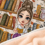 Couverture à capuche personnalisée avec personnage de bande dessinée, motif « fleur de naissance », nom et texte – Cadeau d'anniversaire pour bibliothécaires et passionnés de lecture