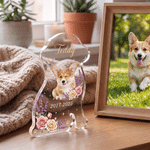 Individuelles Blumen-Hundeporträt – Acryl-Ornament in Sternform mit Name und Jahr – Wohnaccessoire, Gedenkgeschenk, Beileidsgeschenk bei Verlust eines Haustieres für Tierhalter
