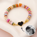Personalised Heat-Activated Hidden Photo Sea Shell Heishi Beads Bracelet with Engraved Text Memorable Anniversary Birthday Gift for Women Girls