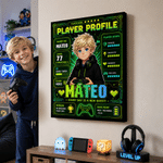 Individuell gestaltete Leinwanddrucke mit Cartoon-Figuren als Spielerprofile und Namen – Wohnaccessoires, Versand aus den USA – Geschenk für Spieleabende und Geburtstage für Kinder und Gamer