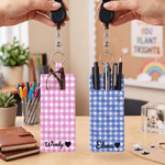 Personalised Gingham Pen Holder Pouch with Name and Retractable Badge Reel Daily Use Back to School Appreciation Gift for Teachers Educators