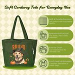 Personalized Halloween Witch Hat Pet Portrait Large Capacity Corduroy Tote Bag with Name Travel Daily Use Halloween Gift for Women Pet Owners