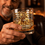 Personalised 3D-Effect Artwork Lion Best Dad Ever 1-5 Children's Name 10 oz Rock Whisky Glass Christmas Birthday Gift for Dad Grandfather