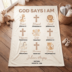 Personalized God Says I Am Cross Animal Soft Throw Blanket with Name and Date Nursery Decor Baptism Gift for Newborns Parents