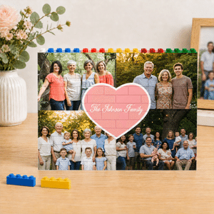 Gepersonaliseerde ABS-bouwsteenpuzzel met hartjespatroon voor 4 foto’s en tekst – kamerdecoratie, verjaardags- en kerstcadeau voor koppels en gezinnen