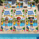 Personalised 3D-Style Art Pool Party Cartoon Kid Character Quick Dry Oversized Beach Towel with Name and Text Beach Pool Party Birthday Gift for Kids