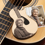 Personalised Handmade Wooden Photo Guitar Pick Holder with Text and 3 Engraved Picks Anniversary Gift for Guitarist Guitar Player