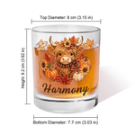 Personalized Highland Cow Squirrel Autumn Theme 10 oz Rock Whiskey Glass with Name Thanksgiving Day Autumn Gathering Gift for Family Whiskey Drinkers