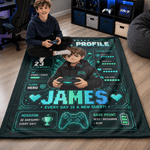 Gepersonaliseerde, zachte knuffeldeken met spelersprofielfoto, naam en niveau – woondecoratie, cadeau voor een spelletjesavond of verjaardag voor gameliefhebbers
