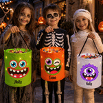 Personalised Cartoon Monster Eyeball Reusable LED Light Sweets Bucket with Name Trick or Treat Halloween Gift for Boys Girls