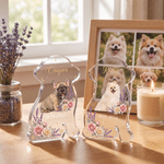 Individuelles Blumen-Hundeporträt – Acryl-Ornament in Sternform mit Name und Jahr – Wohnaccessoire, Gedenkgeschenk, Beileidsgeschenk bei Verlust eines Haustieres für Tierhalter