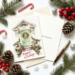 Personalized Watercolor Christmas Theme Front Porch Greeting Card with Family Surname and Text Christmas Gift for Family Friends