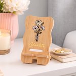 Personalisierter Handyhalter aus Bambus mit Geburtsblume und Namen – für den täglichen Gebrauch im Büro, als Geburtstagsgeschenk für Freunde und Büroangestellte