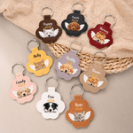 Personalized Angel Wings Pet Photo Paw-Shaped PU Leather Keychain with Name Fur Keepsake Sympathy Birthday Gift for Pet Lover