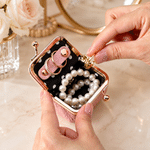 Personalised Birth Flower Portable PU Leather Mini Jewellery Case with Kiss Lock and Name Birthday Gift for Family Best Friend