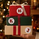 Personalized Christmas Theme Initial Waterproof Sticker Labels with Name Christmas Decor Party Favors for Family Friends