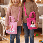 Borsa a tracolla in velluto a coste personalizzata con foto di un personaggio dei cartoni animati, iniziali e effetto 3D; regalo di compleanno o per il rientro a scuola per bambini e neonati